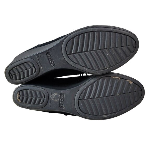 Crocs Womens Leigh Ankle Boots Black Size 10 Lace Up Booties Suede Wedge Comfort - Picture 9 of 11